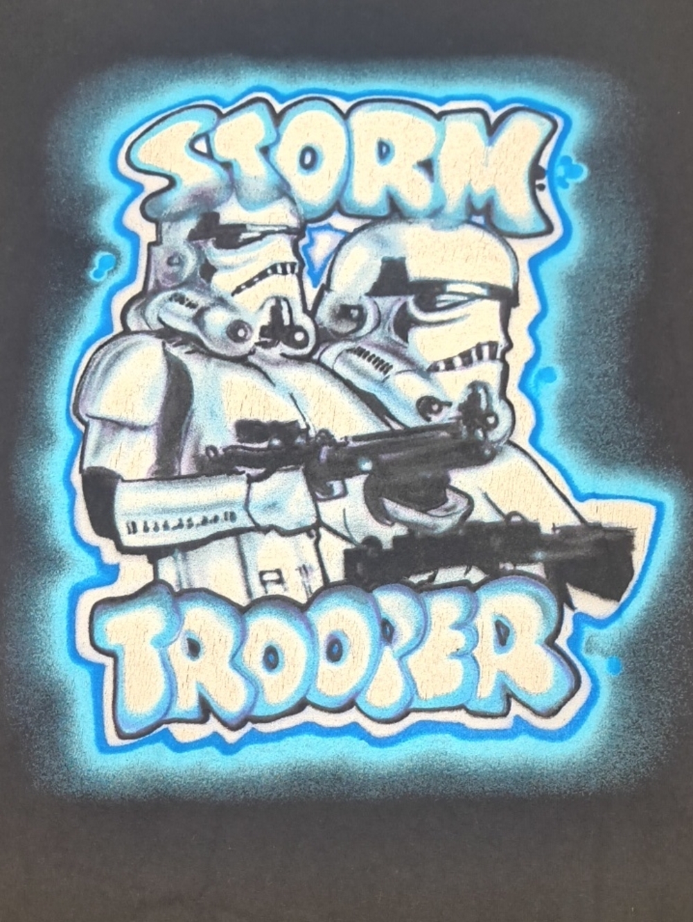 Men's Star Wars Black Tee with Blue and White Stormtrooper Graphic XL